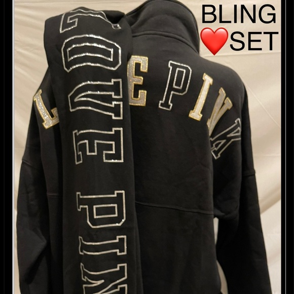 NEW VICTORIAS SECRET PINK BLING VARSITY FULL ZIP & PANTS SET RARE XS-XXL ❤️ - Picture 3 of 8